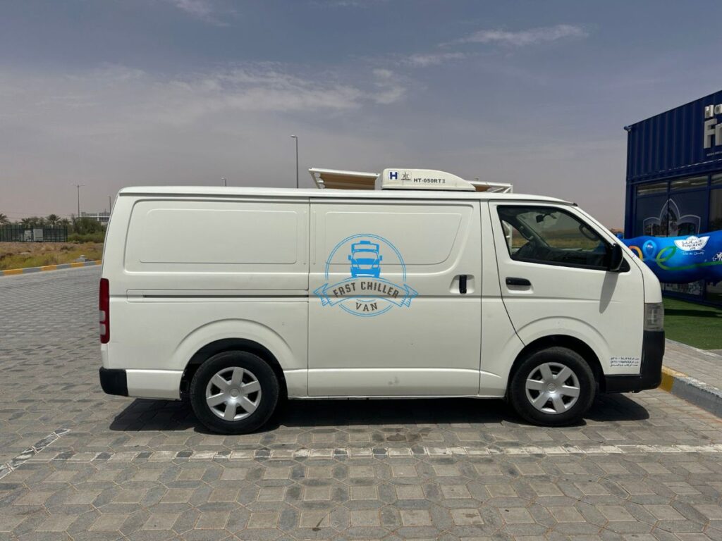 Chiller van with refrigeration unit used for temperature-controlled deliveries in Dubai and Abu Dhabi.