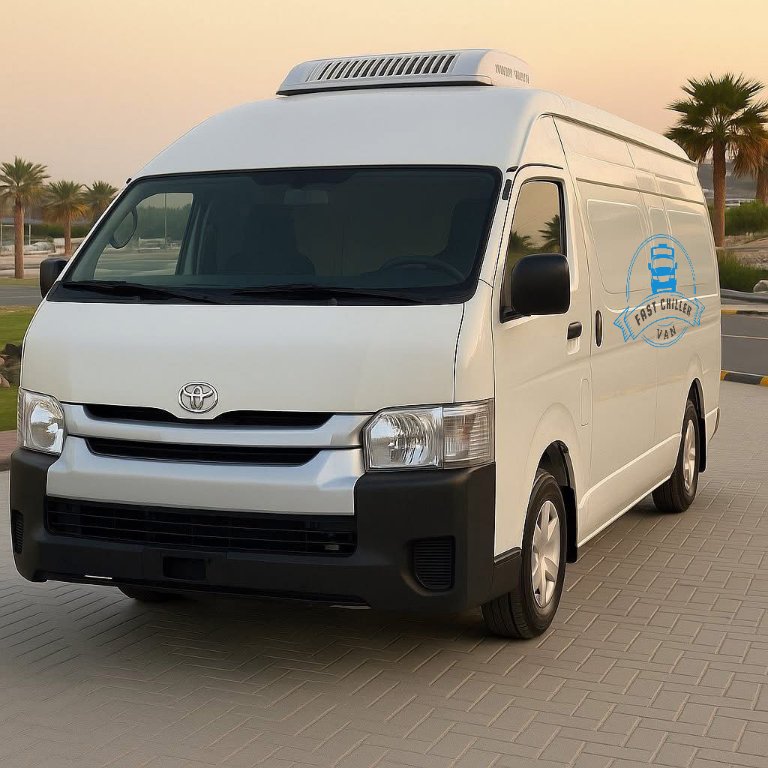 High-roof van with raised ceiling and cooling unit used for deliveries in Dubai and Abu Dhabi